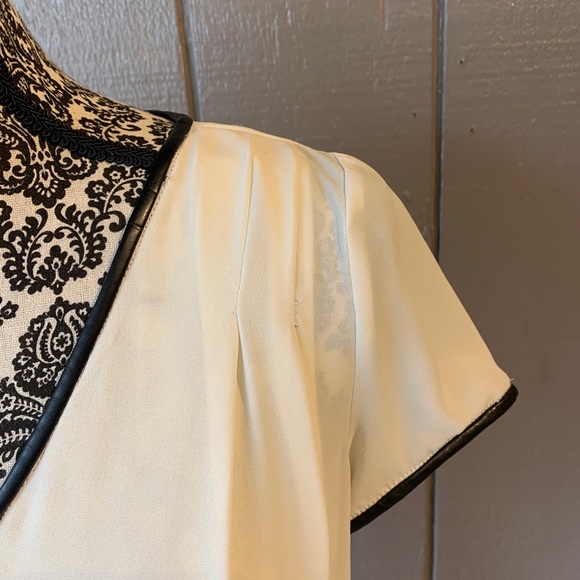 Ivory Blouse with Black Leather Skirt Dress - Picture 5 of 16